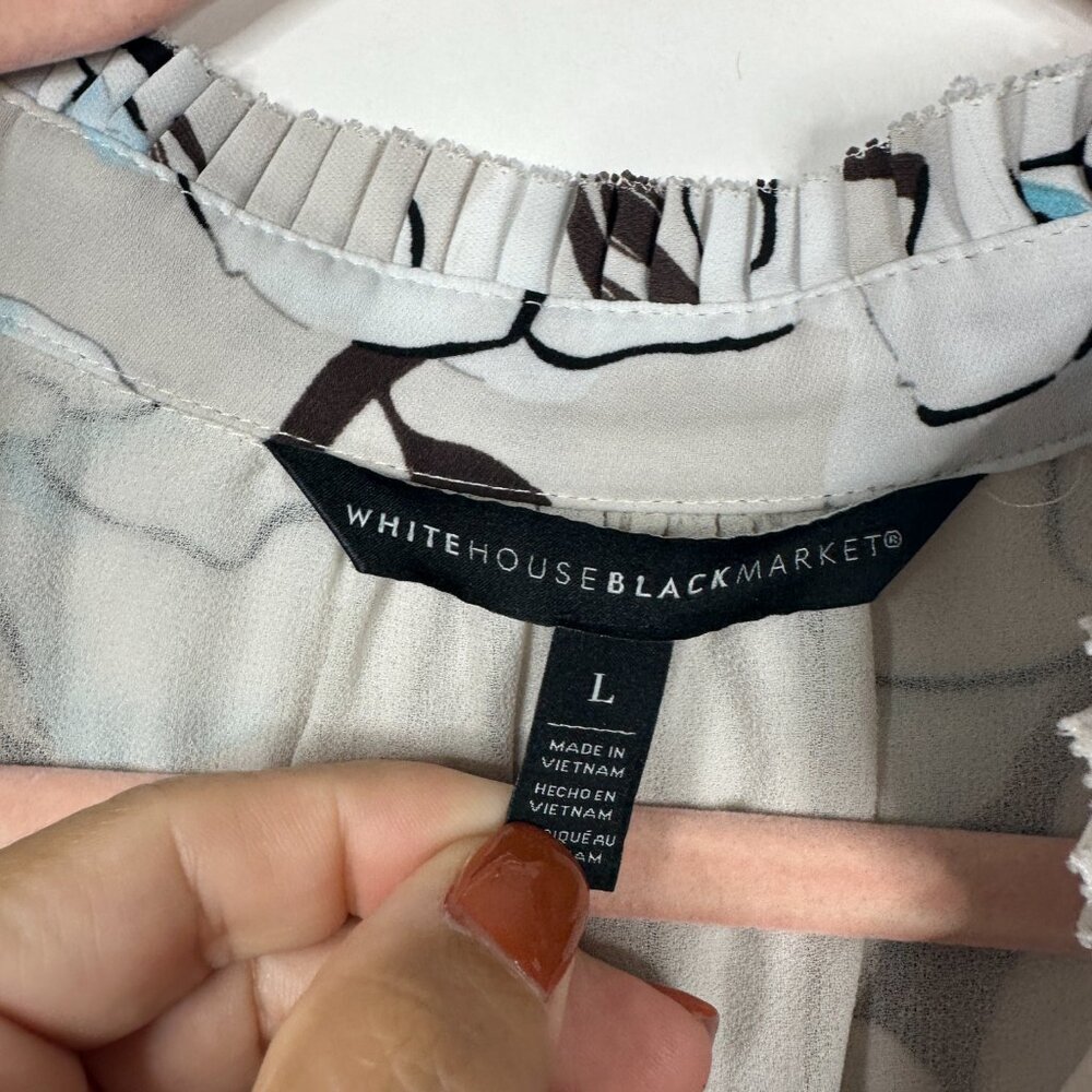 2/$30 White House Black Market Floral Print Ruffle Sleeveless Blouse Nude #A1498 - Picture 5 of 8